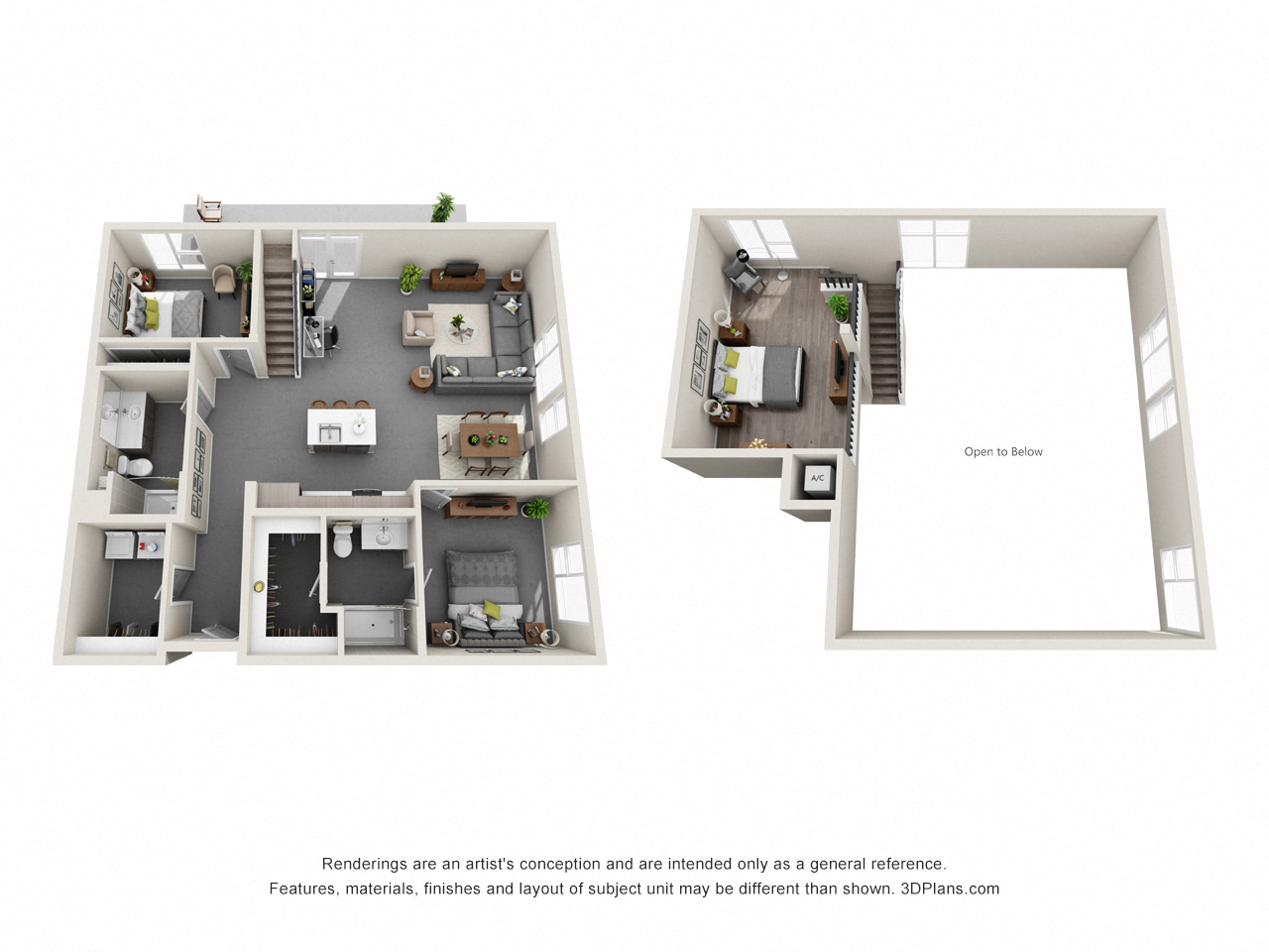 Floor plan for 3 beds, 2 baths, 1645 sqft